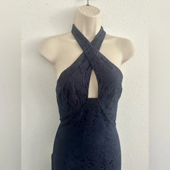 Revolve Bardot NWT Sz US 8 M Navy Riviera Lace Corset Halter Dress Cocktail Sexy