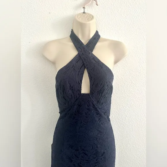 Revolve Bardot NWT Sz US 8 M Navy Riviera Lace Corset Halter Dress Cocktail Sexy