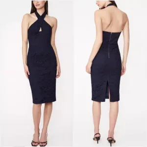 Revolve Bardot NWT Sz US 8 M Navy Riviera Lace Corset Halter Dress Cocktail Sexy