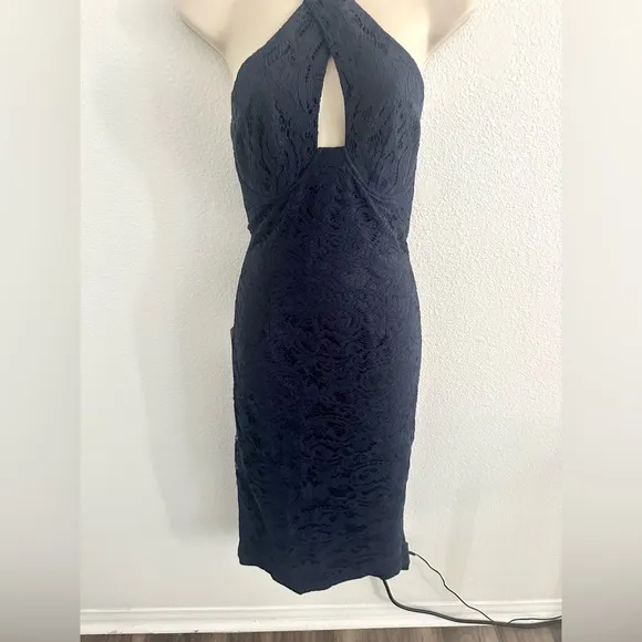 Revolve Bardot NWT Sz US 8 M Navy Riviera Lace Corset Halter Dress Cocktail Sexy