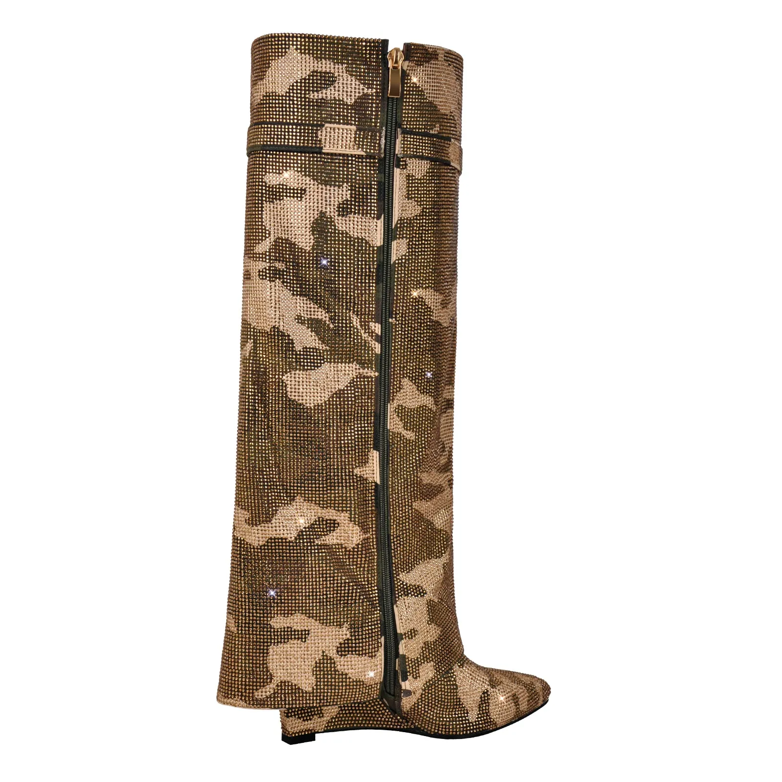 Rhinestone Wedge Fold Over Boots