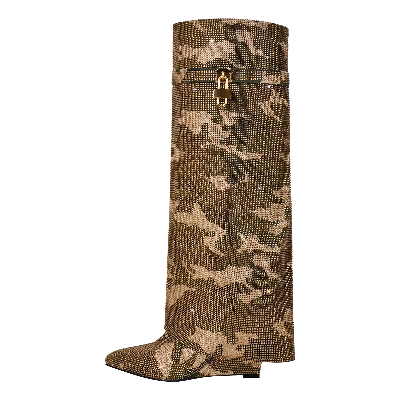 Rhinestone Wedge Fold Over Boots