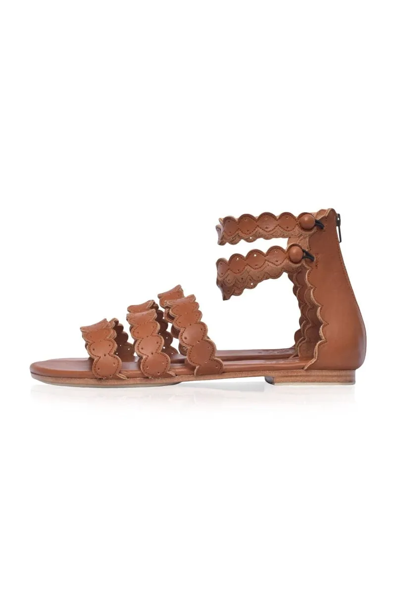 Rimini Boho Leather Sandals in Vintage Camel
