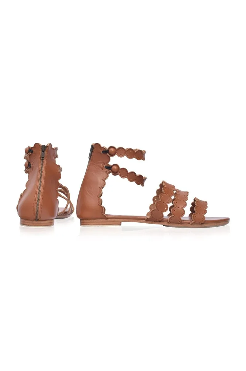 Rimini Boho Leather Sandals in Vintage Camel