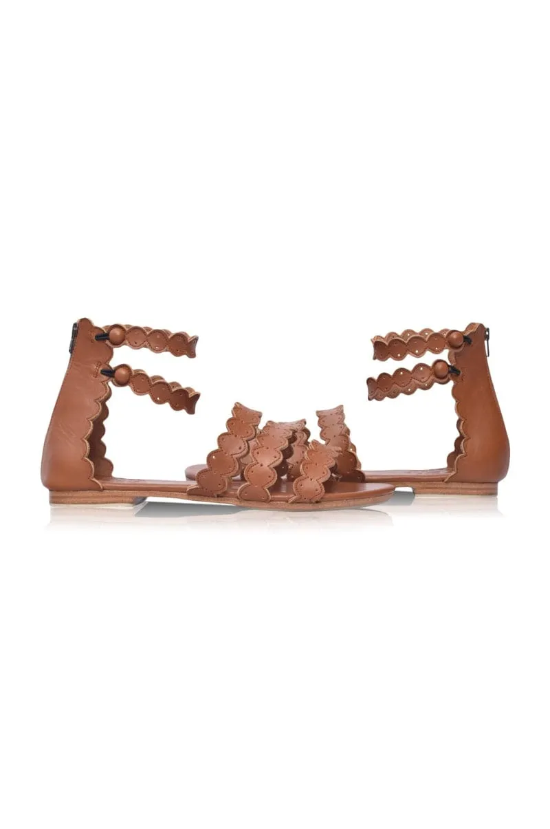 Rimini Boho Leather Sandals in Vintage Camel