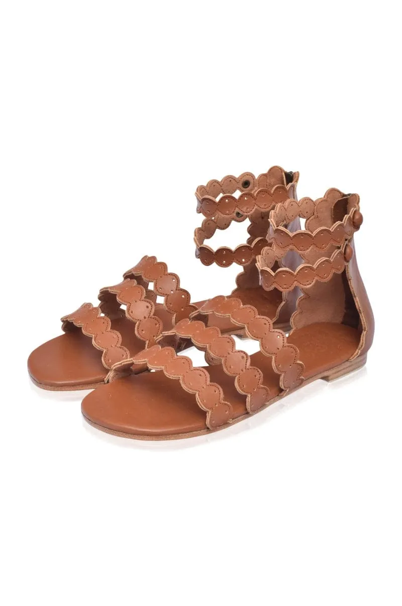 Rimini Boho Leather Sandals in Vintage Camel