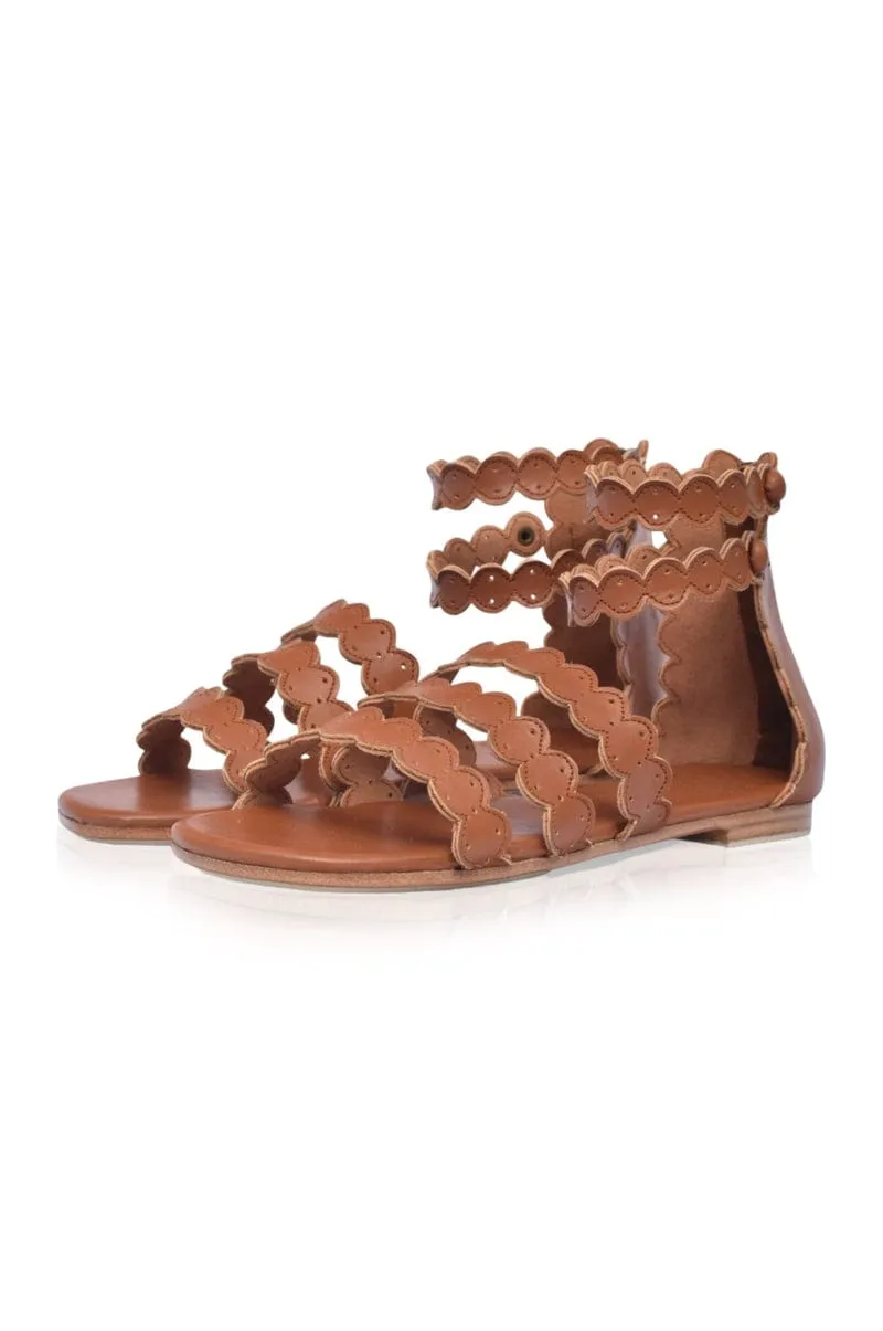 Rimini Boho Leather Sandals in Vintage Camel
