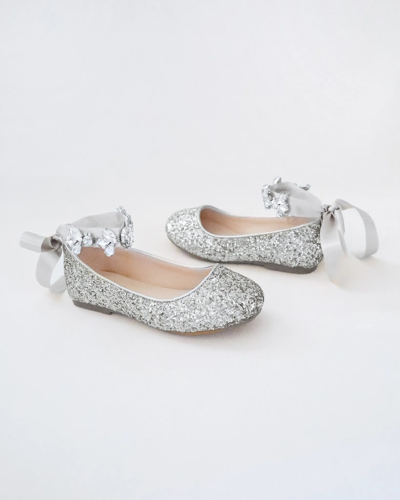 Rock Glitter Ballet Flats with Navette Cluster Rhinestones Strap