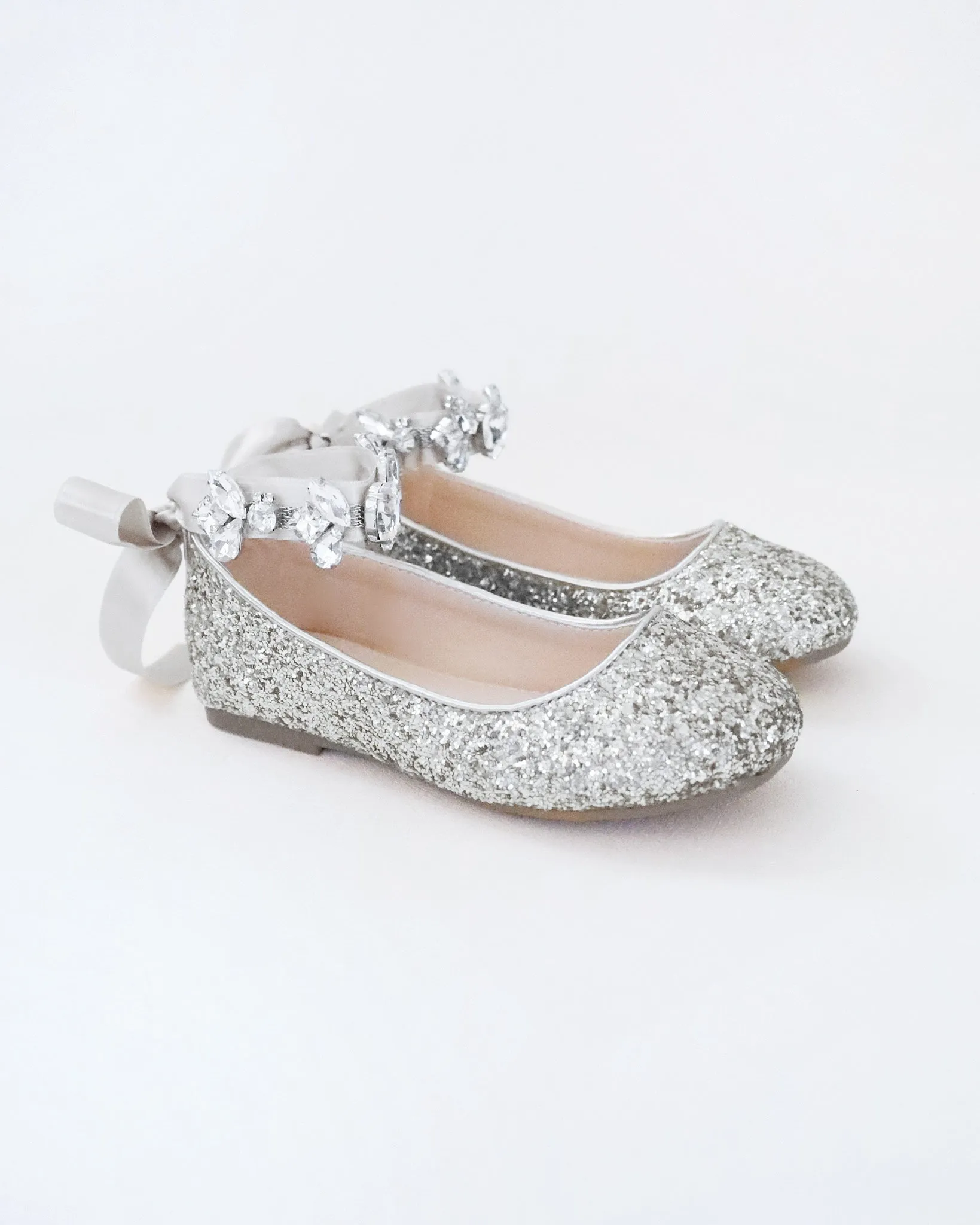 Rock Glitter Ballet Flats with Navette Cluster Rhinestones Strap