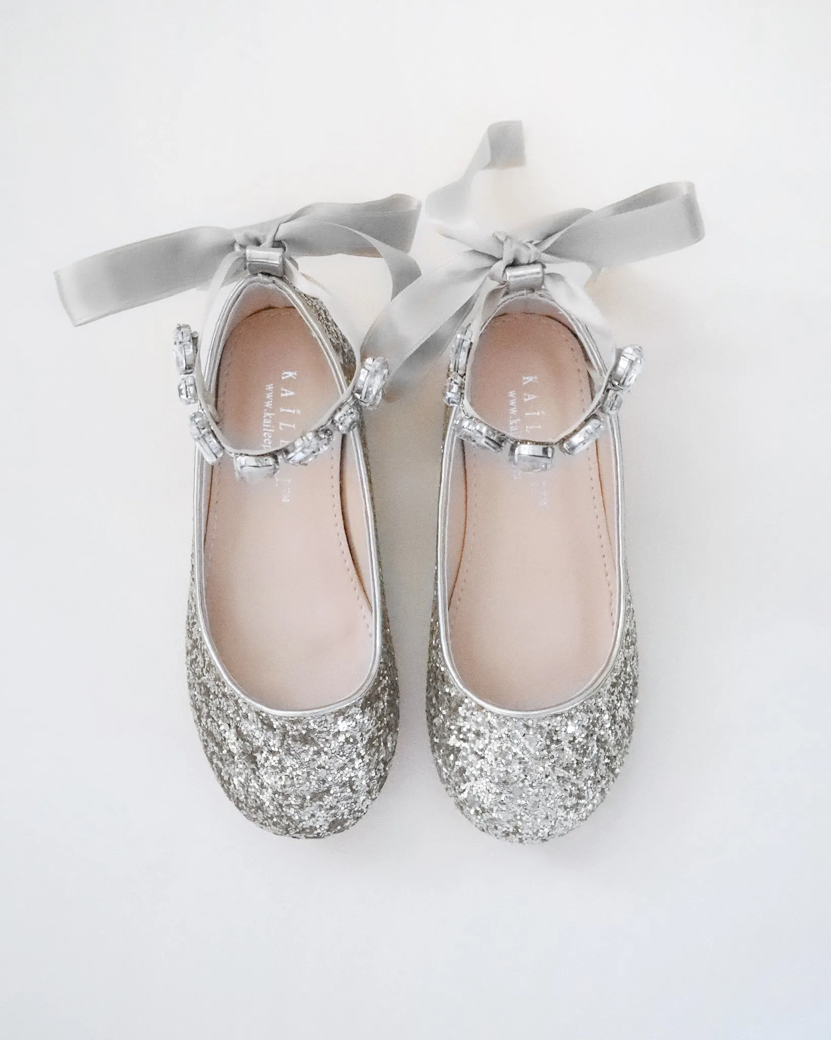 Rock Glitter Ballet Flats with Navette Cluster Rhinestones Strap