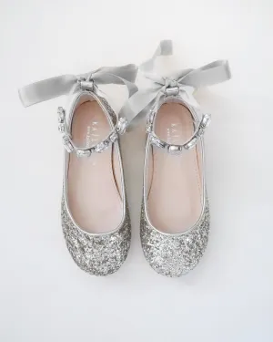 Rock Glitter Ballet Flats with Navette Cluster Rhinestones Strap
