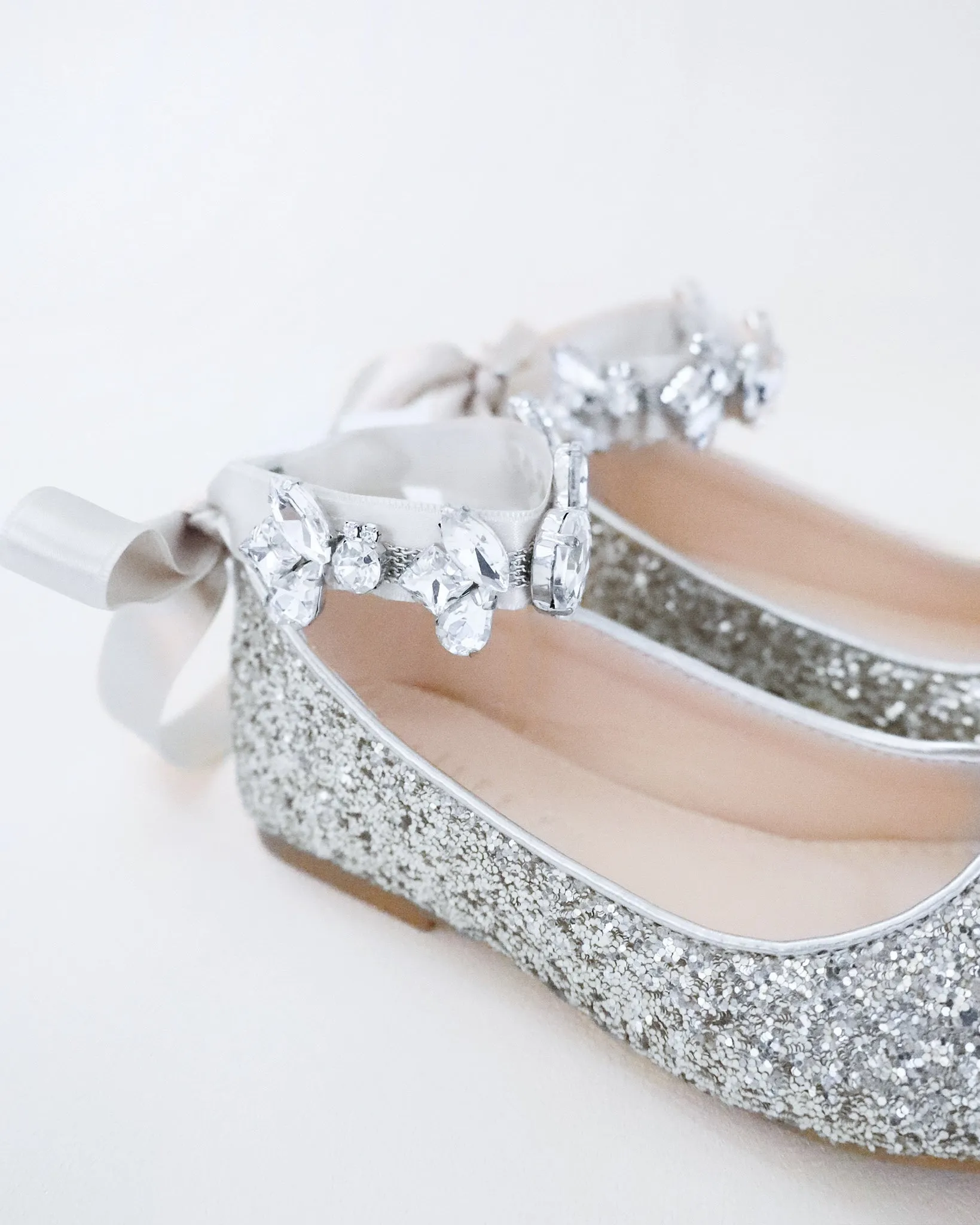 Rock Glitter Ballet Flats with Navette Cluster Rhinestones Strap
