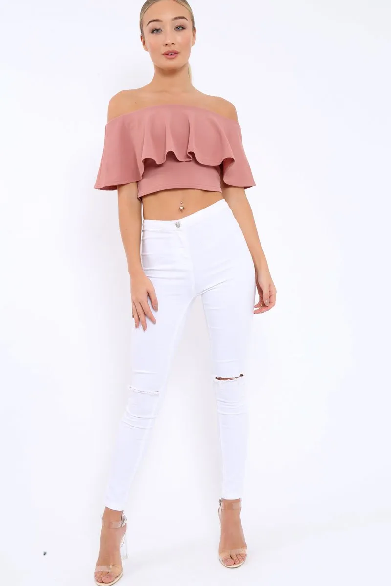 Rose Bardot Crop Top - Justine