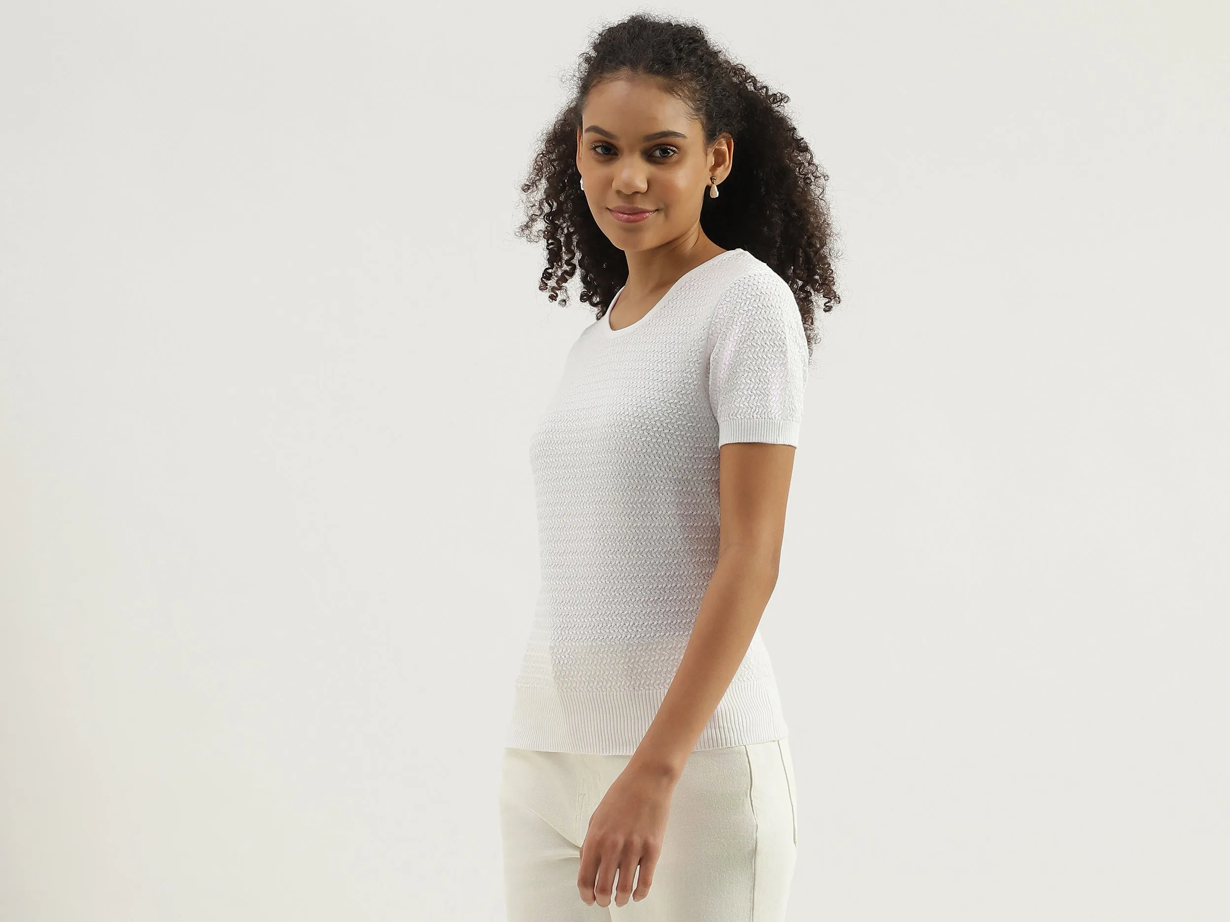 Round Neck Textured Top