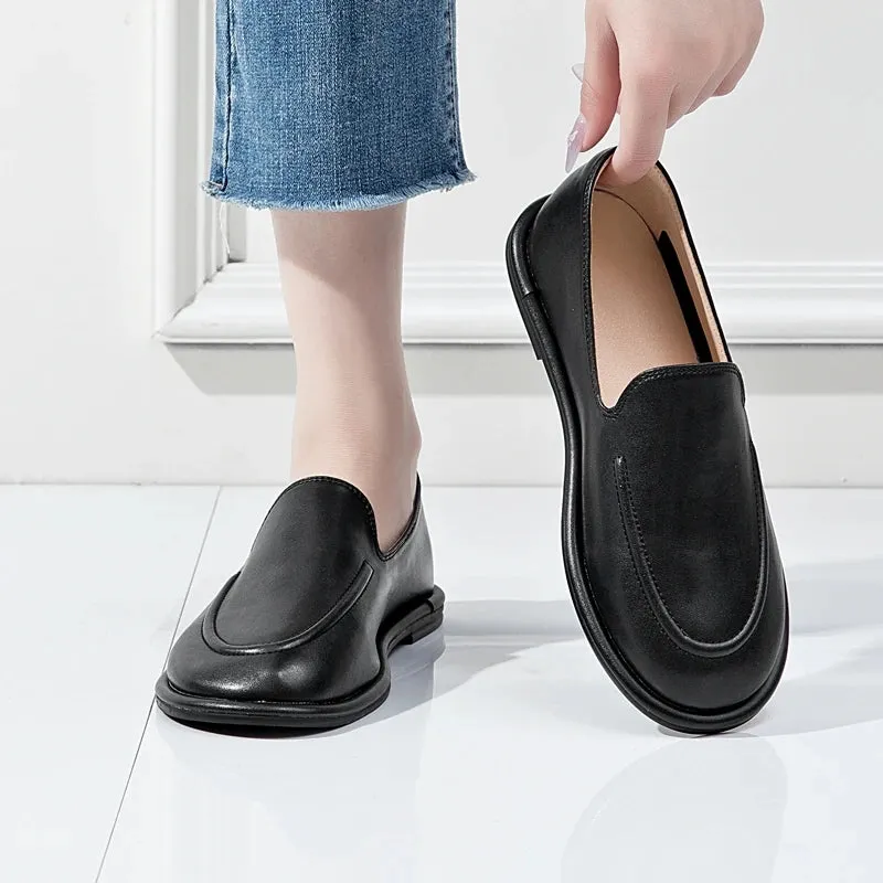 Round Toe Slip-On Shoes for Women - Genuine Leather, Soft Flats, Women Loafers, New Spring Collection