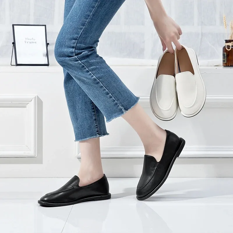 Round Toe Slip-On Shoes for Women - Genuine Leather, Soft Flats, Women Loafers, New Spring Collection