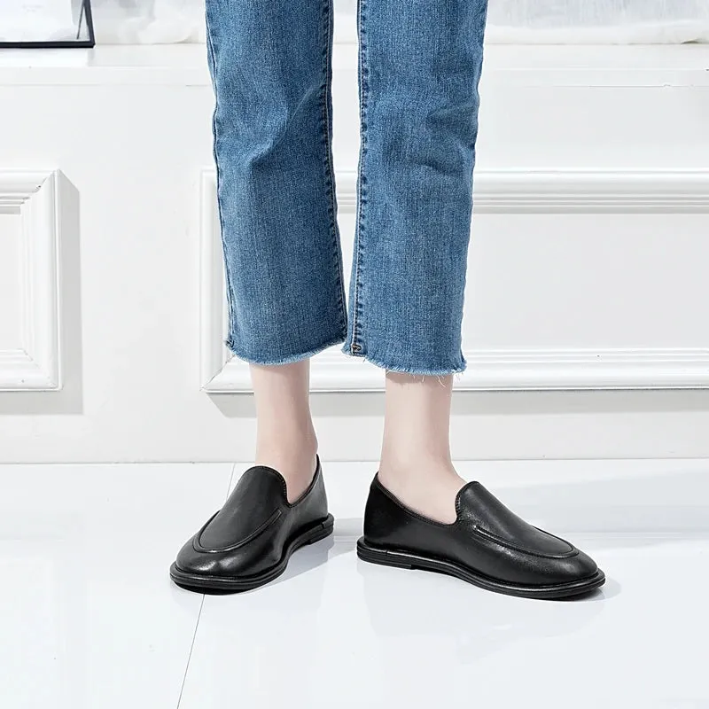 Round Toe Slip-On Shoes for Women - Genuine Leather, Soft Flats, Women Loafers, New Spring Collection