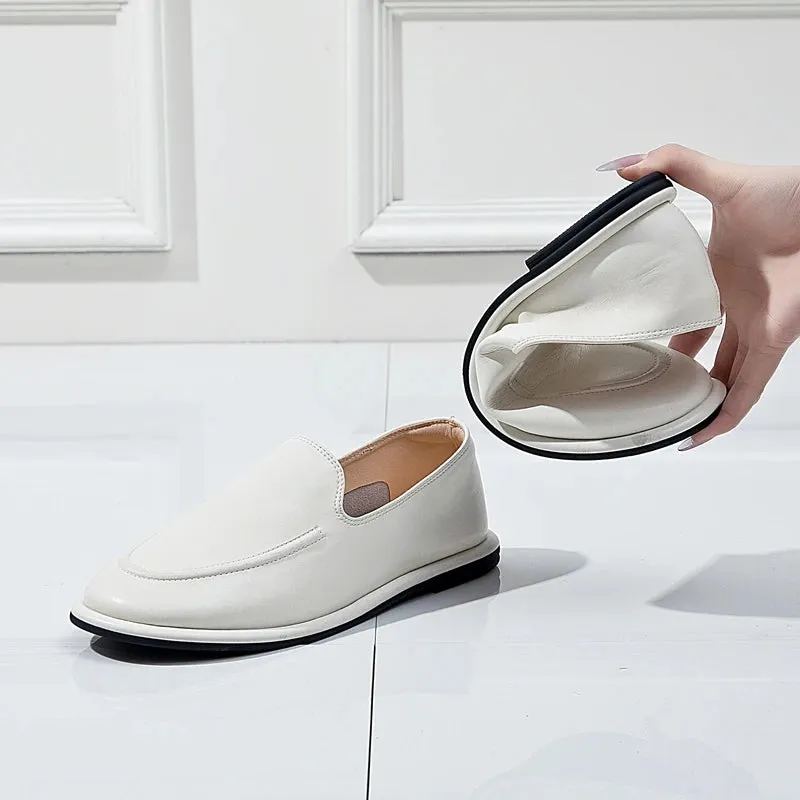 Round Toe Slip-On Shoes for Women - Genuine Leather, Soft Flats, Women Loafers, New Spring Collection