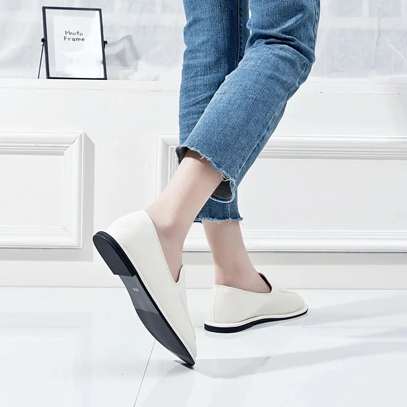 Round Toe Slip-On Shoes for Women - Genuine Leather, Soft Flats, Women Loafers, New Spring Collection