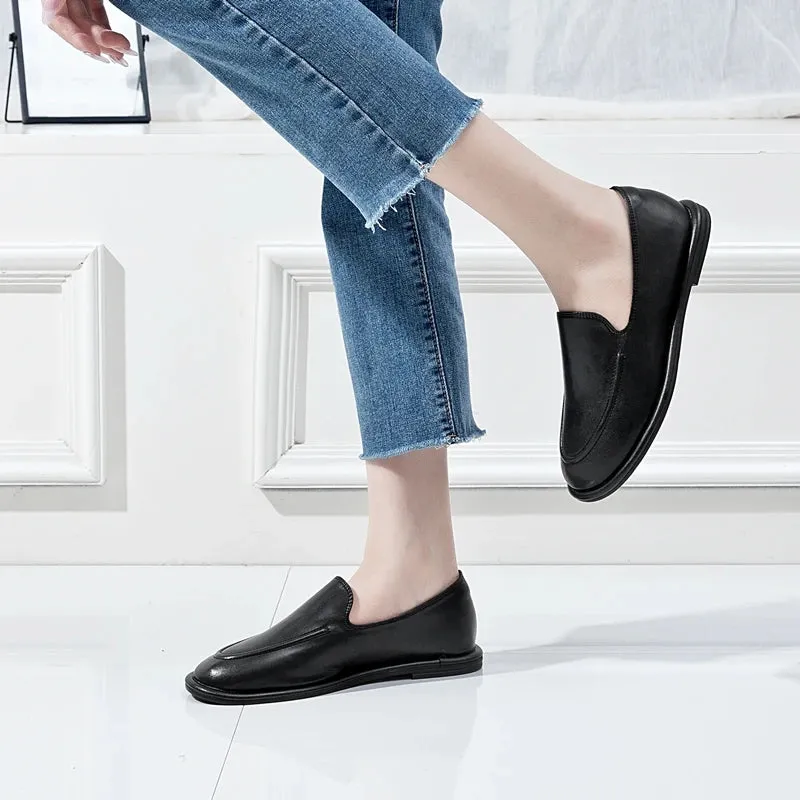 Round Toe Slip-On Shoes for Women - Genuine Leather, Soft Flats, Women Loafers, New Spring Collection
