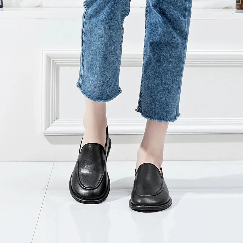 Round Toe Slip-On Shoes for Women - Genuine Leather, Soft Flats, Women Loafers, New Spring Collection