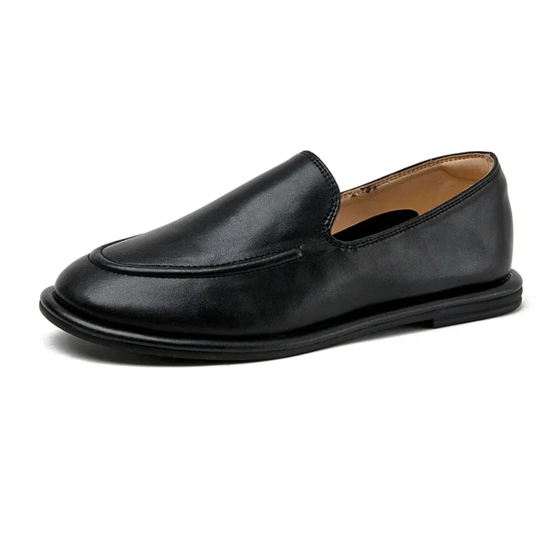 Round Toe Slip-On Shoes for Women - Genuine Leather, Soft Flats, Women Loafers, New Spring Collection