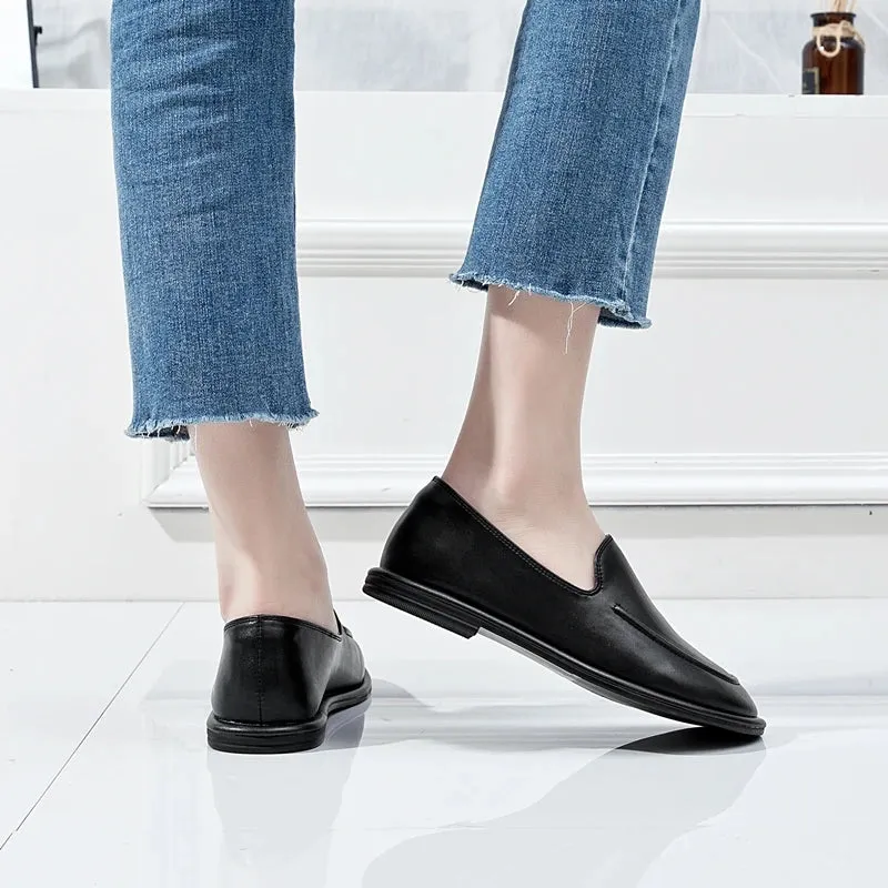 Round Toe Slip-On Shoes for Women - Genuine Leather, Soft Flats, Women Loafers, New Spring Collection