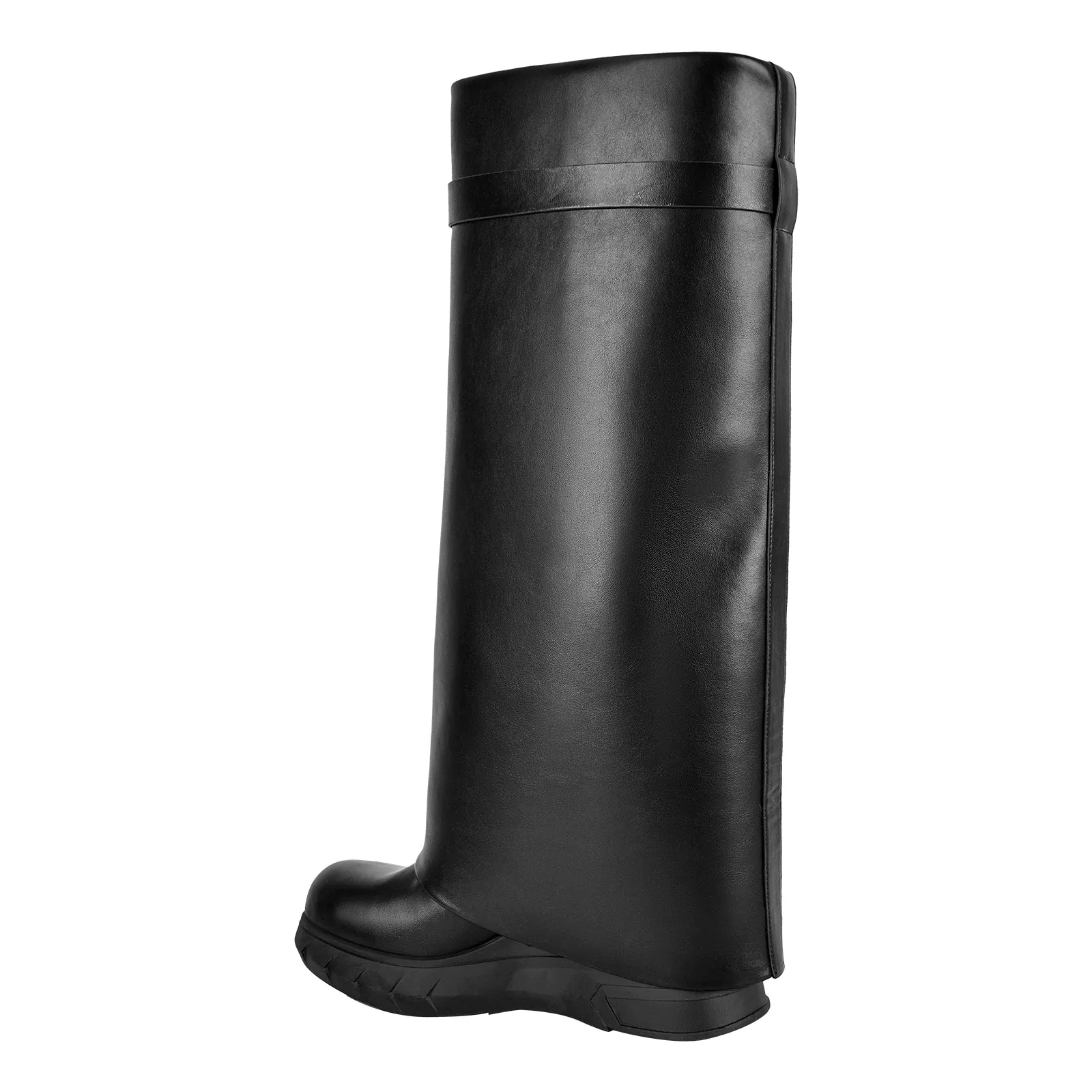 Round Toe Wedge Heel Fold Over Boots