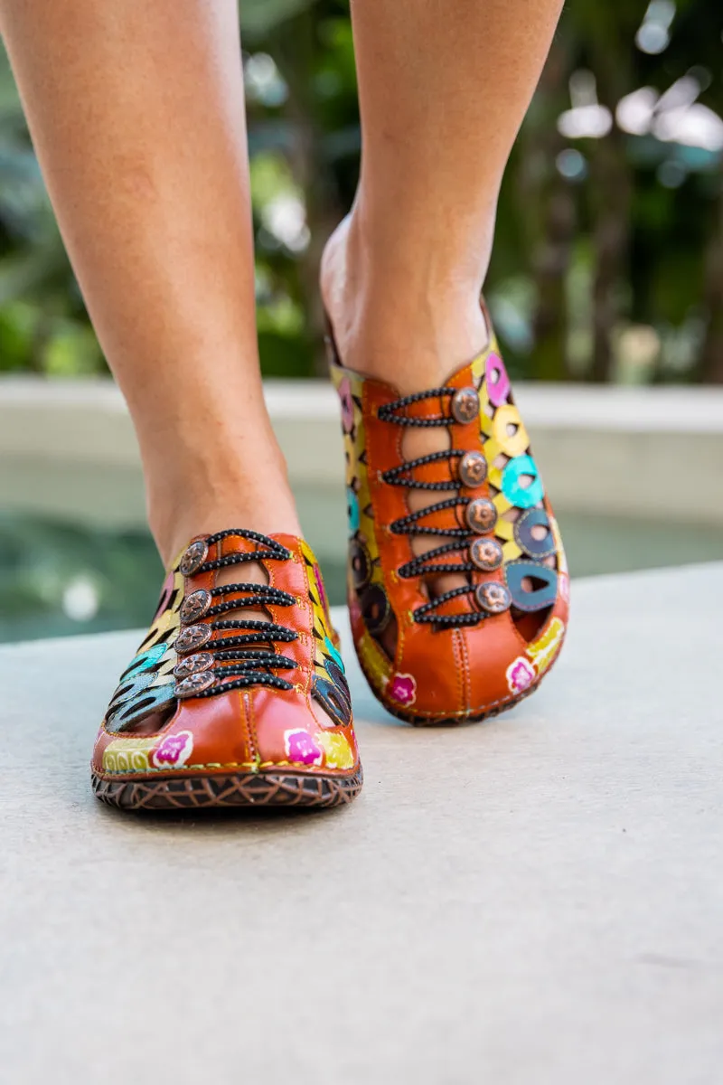 Rowan Floral Embossed Leather Sandal