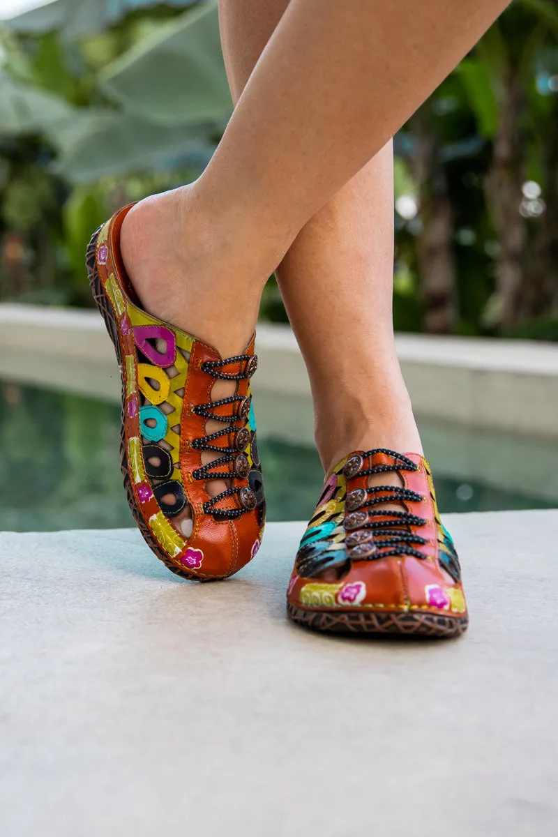 Rowan Floral Embossed Leather Sandal