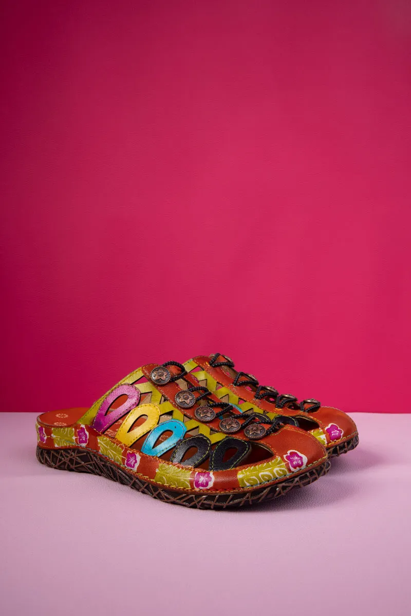 Rowan Floral Embossed Leather Sandal