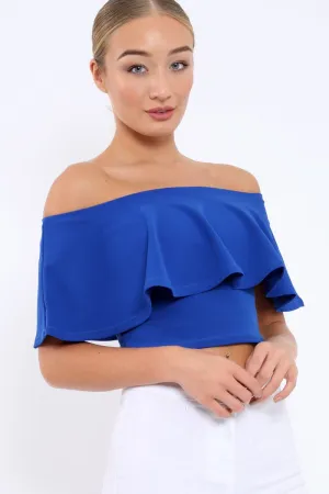 Royal Blue Bardot Crop Top - Justine