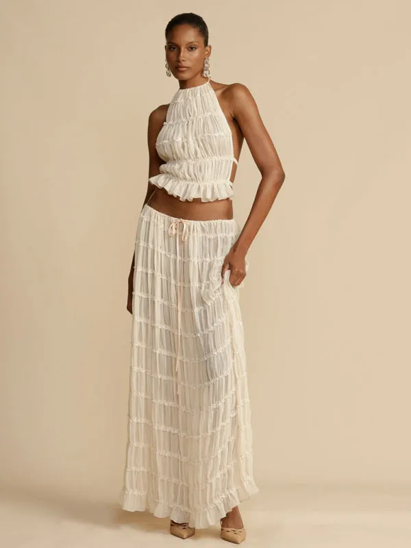 Ruffle Me Not Two Piece Skirt Set| Backless Ruffle Crop Top| Two Piece Maxi Dress| Coord Sets Women