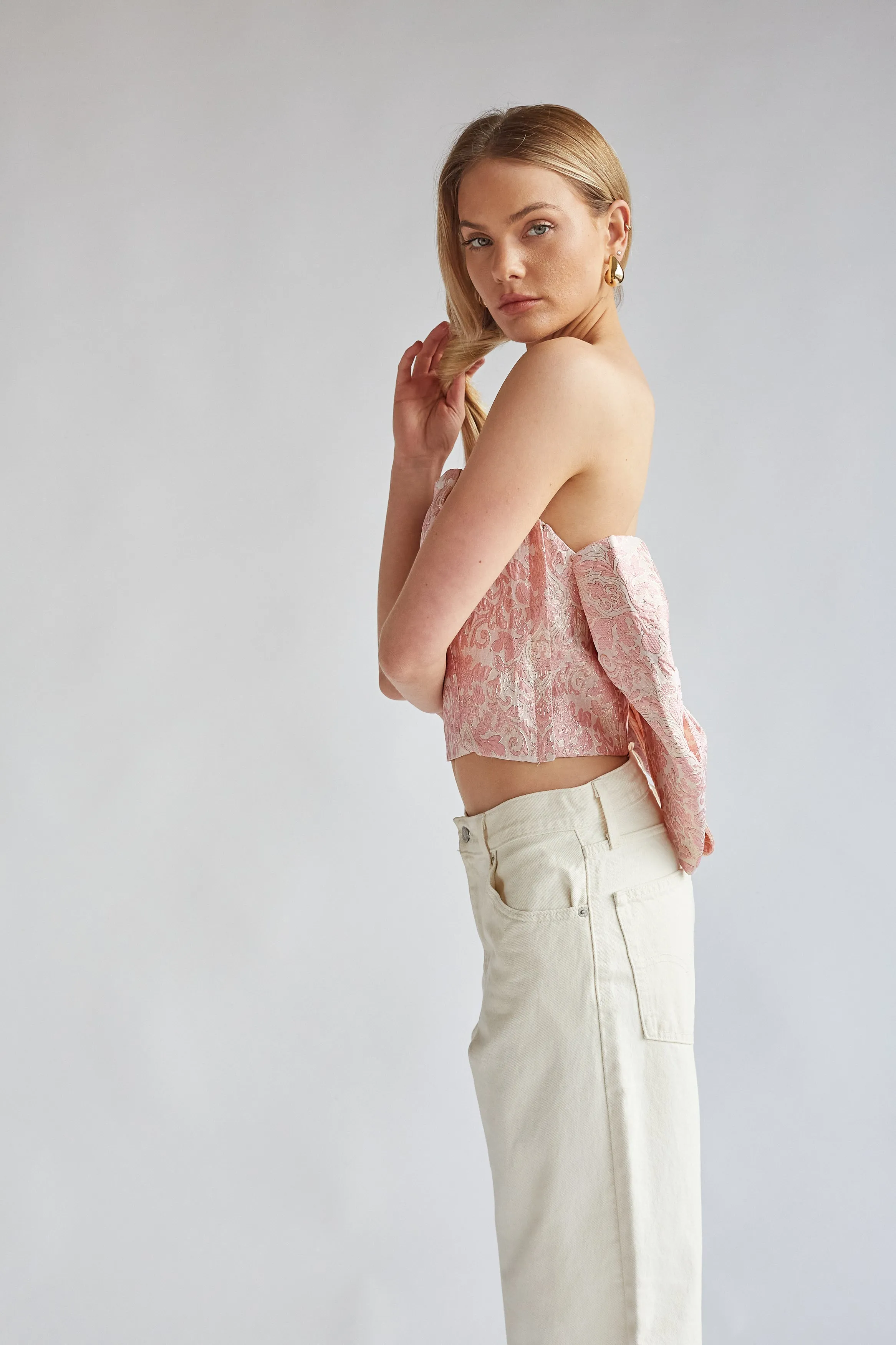 Sabrina Strapless Jacquard Bow Top