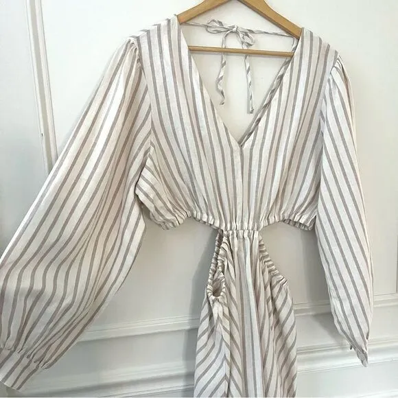 Sam Edelman Emely Cut out Long Sleeve Dress, white and tan stripe size XL New