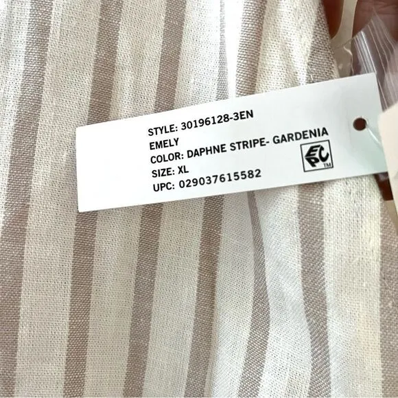 Sam Edelman Emely Cut out Long Sleeve Dress, white and tan stripe size XL New