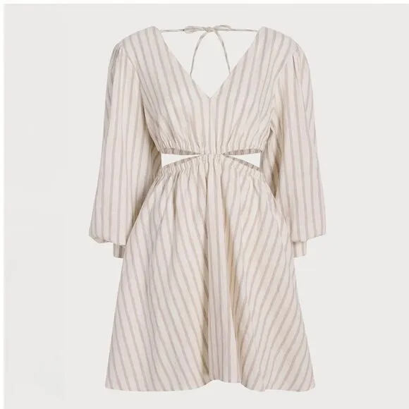 Sam Edelman Emely Cut out Long Sleeve Dress, white and tan stripe size XL New
