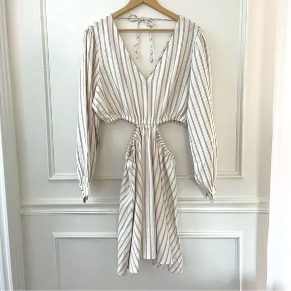 Sam Edelman Emely Cut out Long Sleeve Dress, white and tan stripe size XL New