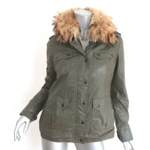 SAM Fur-Lined Utility Jacket Khaki Green Coated Canvas Size Small