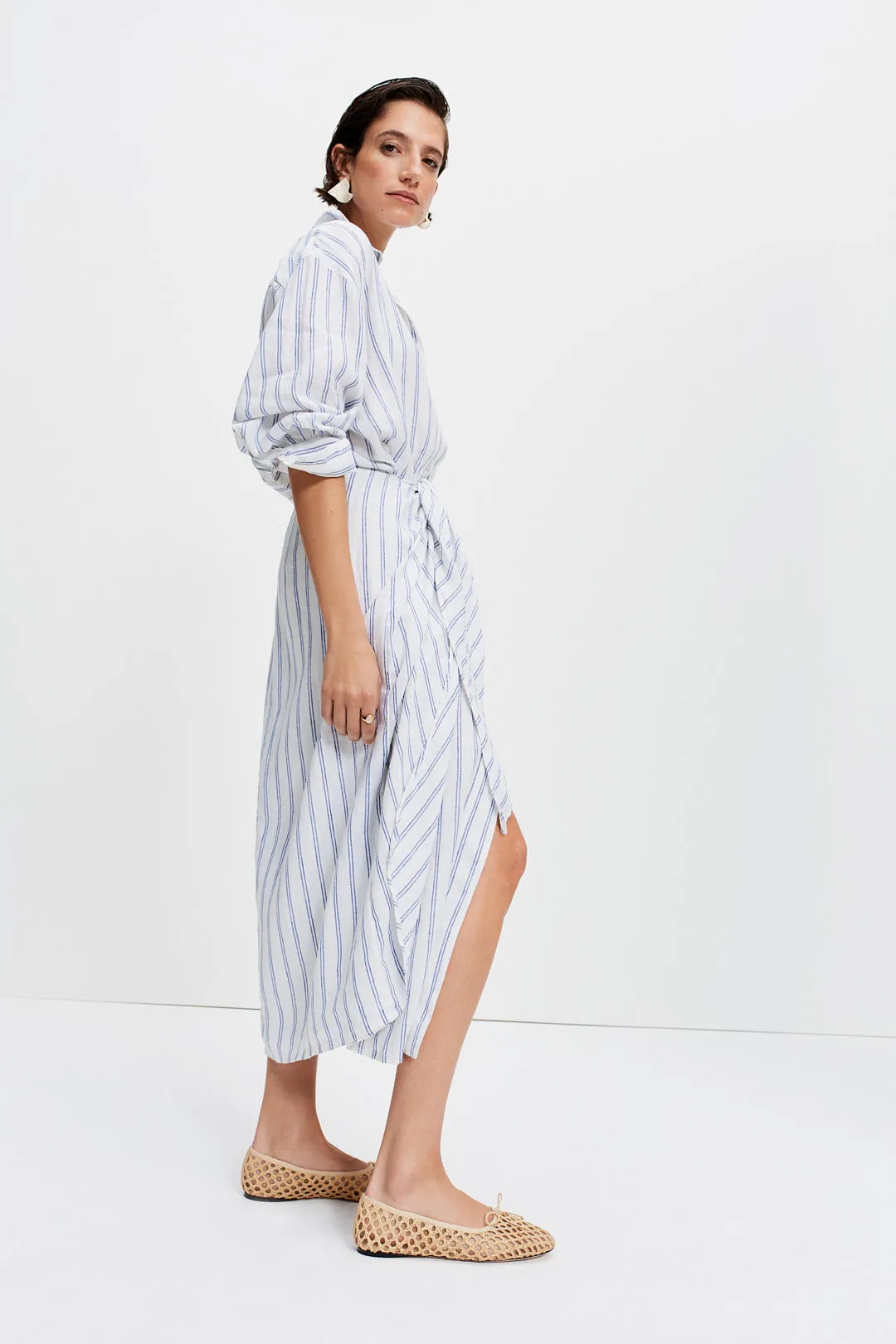 Sarong Shirt Dress (Blue Stripe)