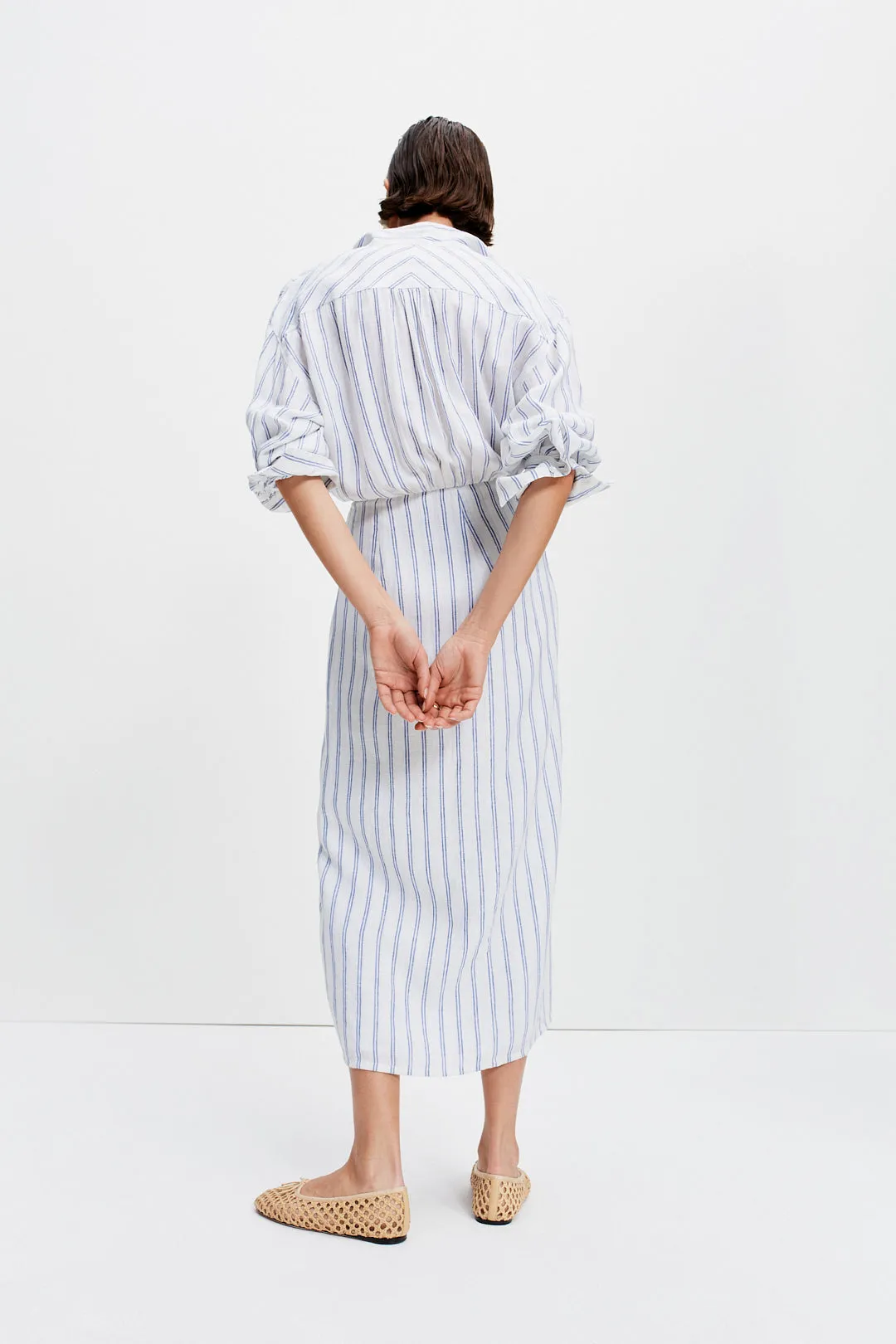 Sarong Shirt Dress (Blue Stripe)