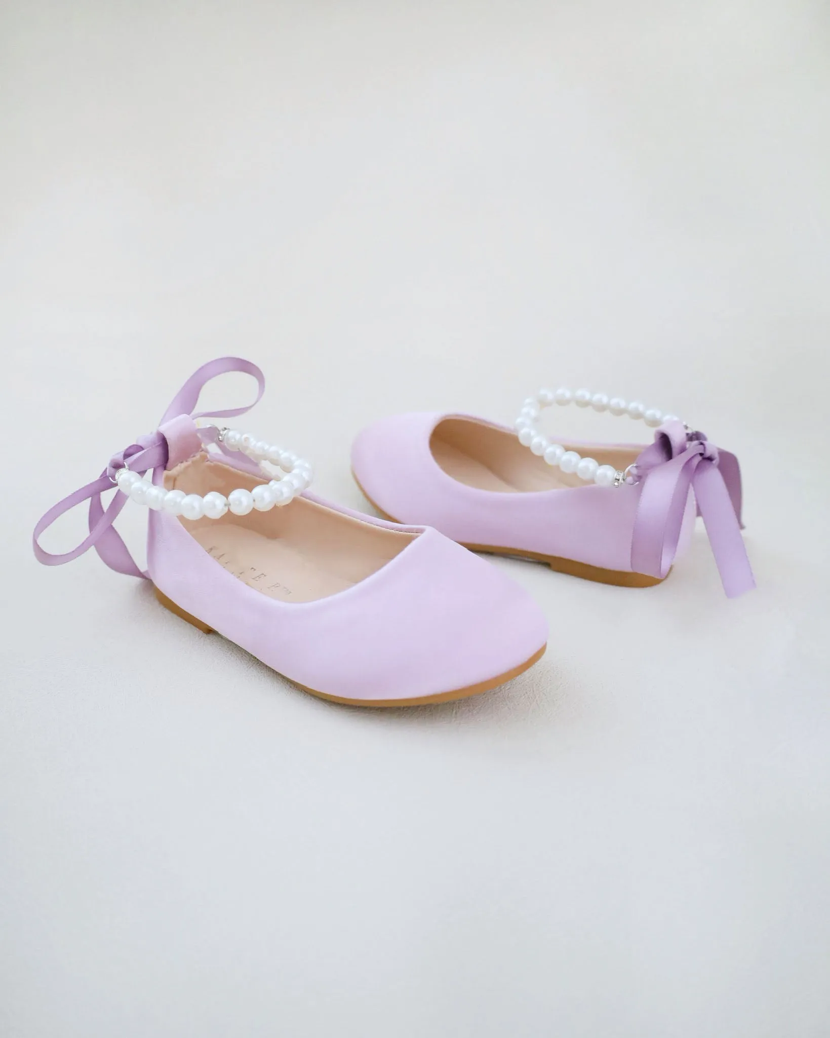 Satin Flats with with Pearls Ankle Strap