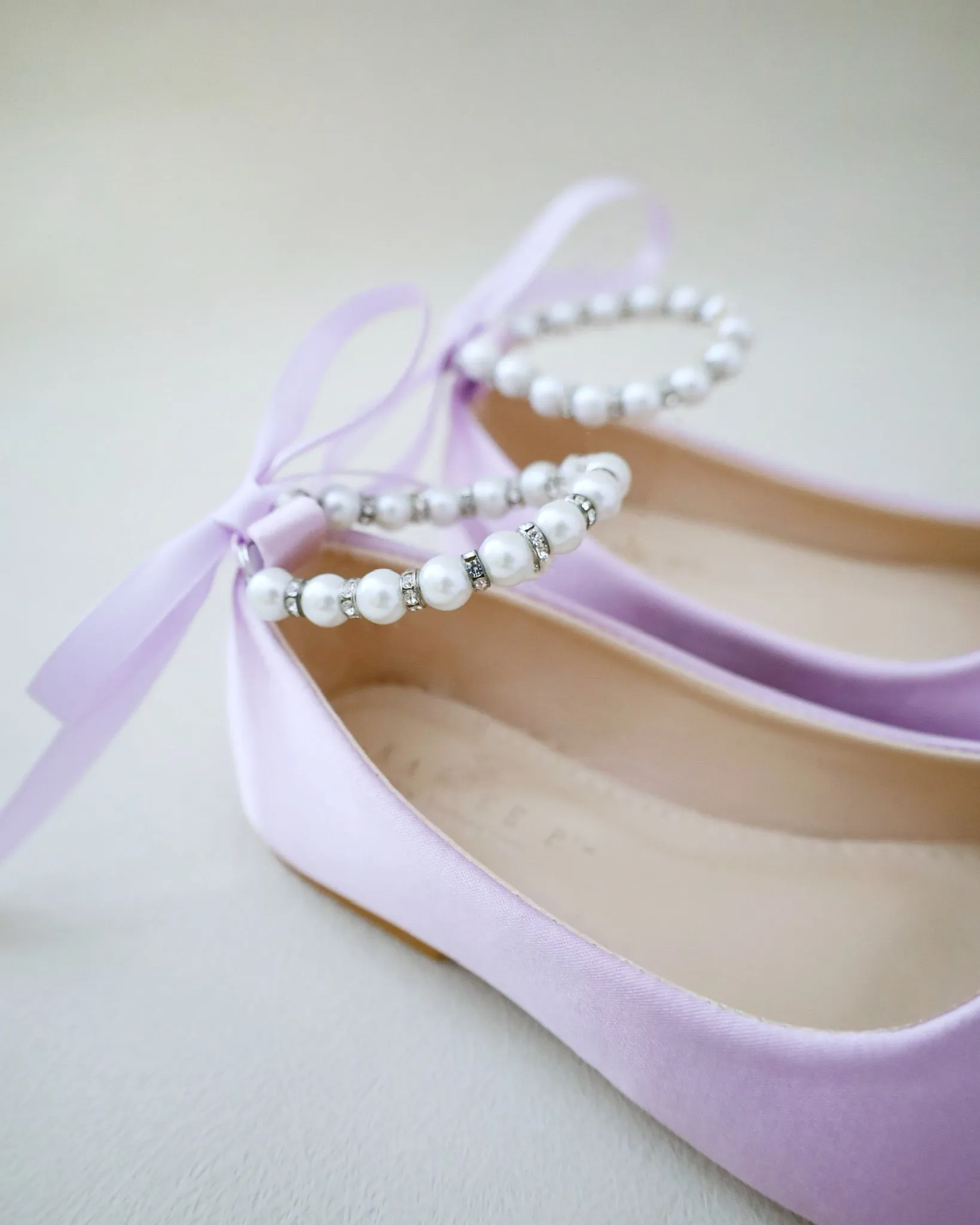 Satin Flats with with Pearls Ankle Strap