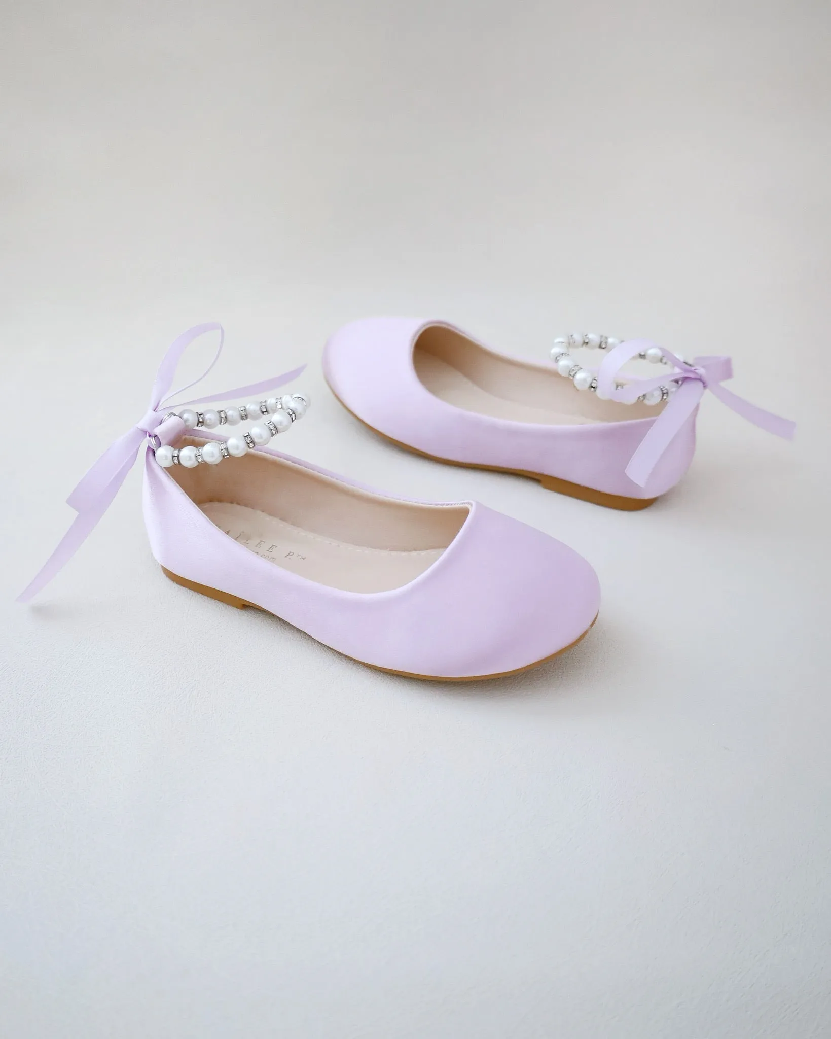 Satin Flats with with Pearls Ankle Strap