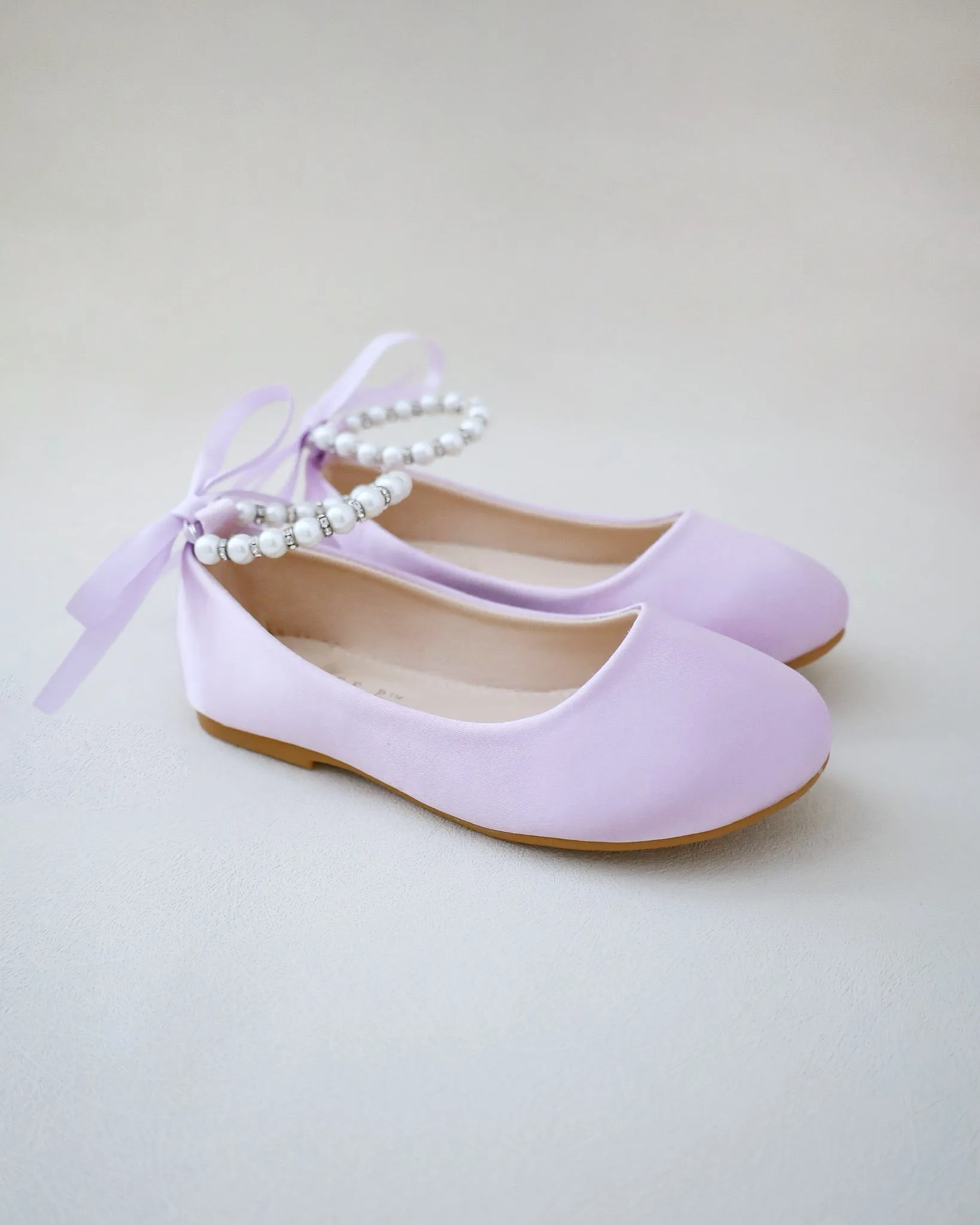 Satin Flats with with Pearls Ankle Strap