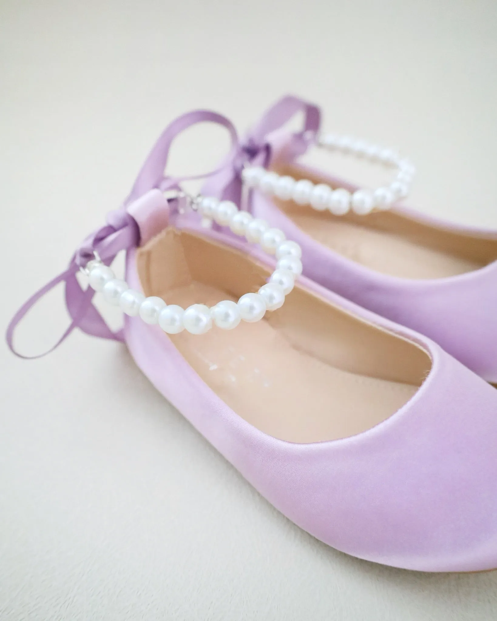 Satin Flats with with Pearls Ankle Strap