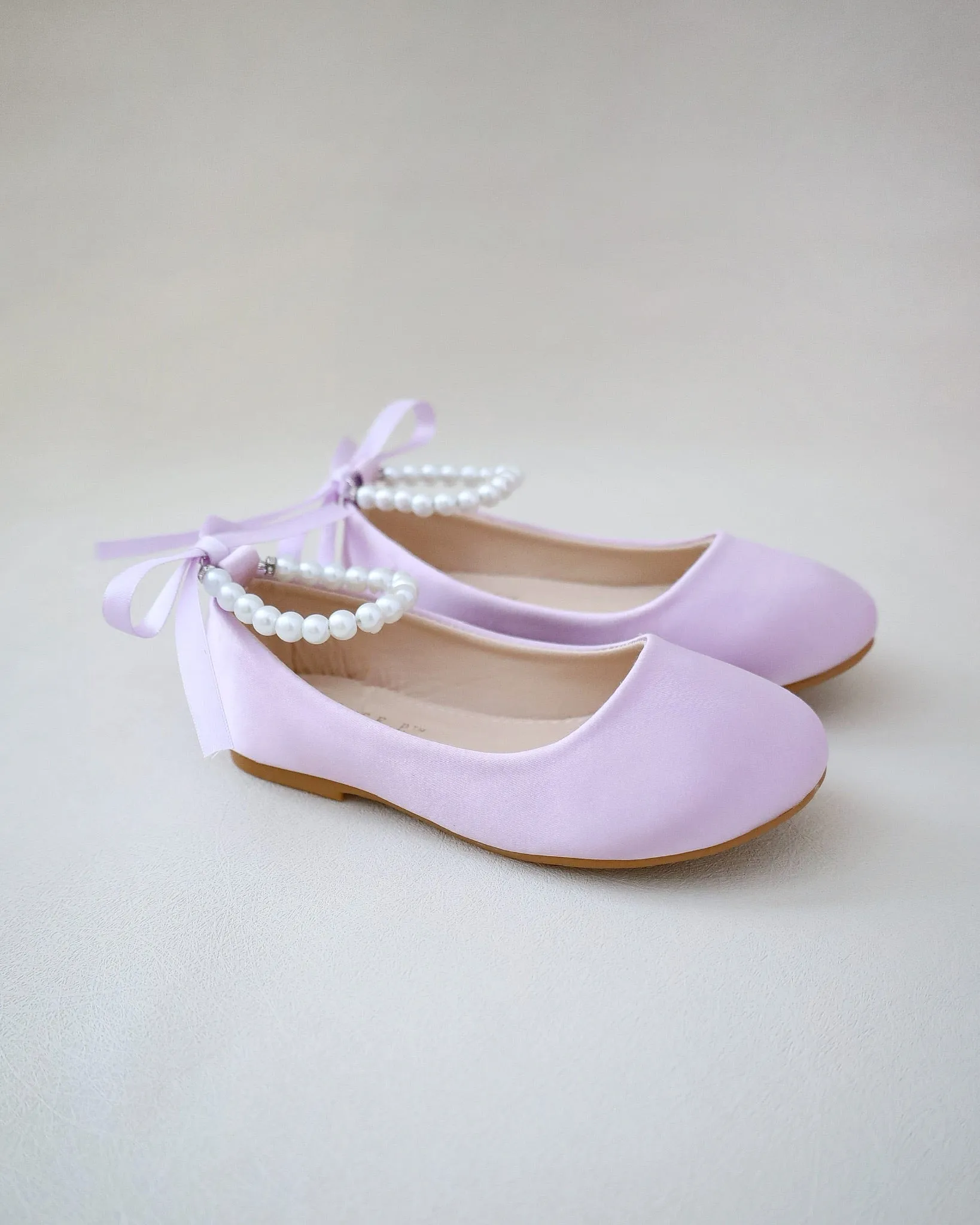 Satin Flats with with Pearls Ankle Strap