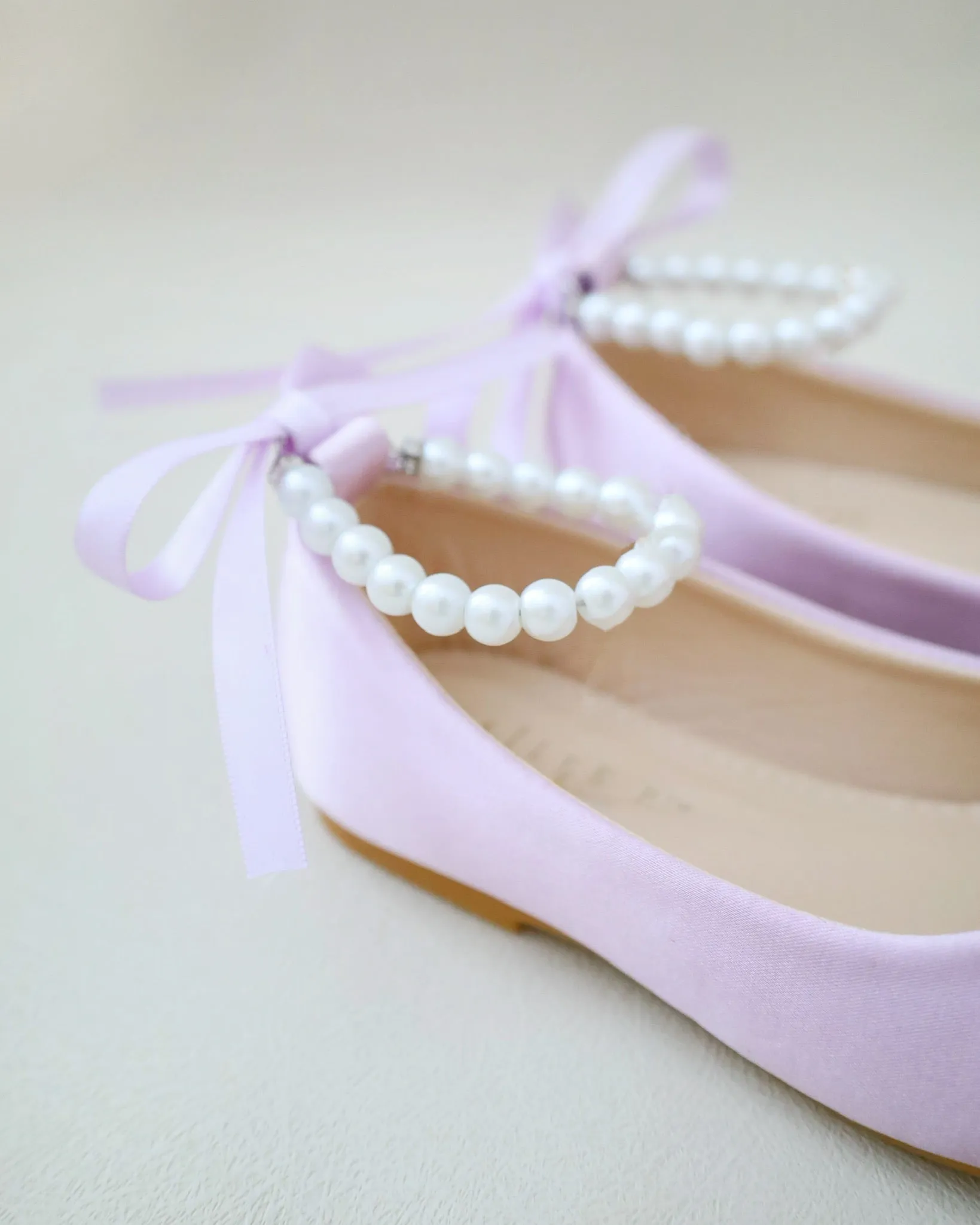 Satin Flats with with Pearls Ankle Strap