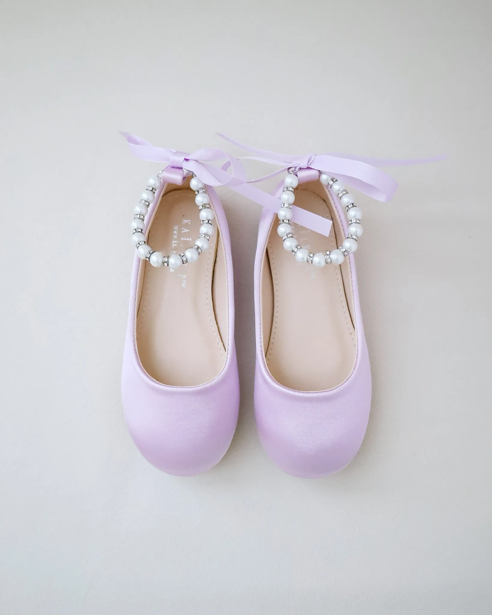 Satin Flats with with Pearls Ankle Strap