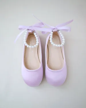 Satin Flats with with Pearls Ankle Strap